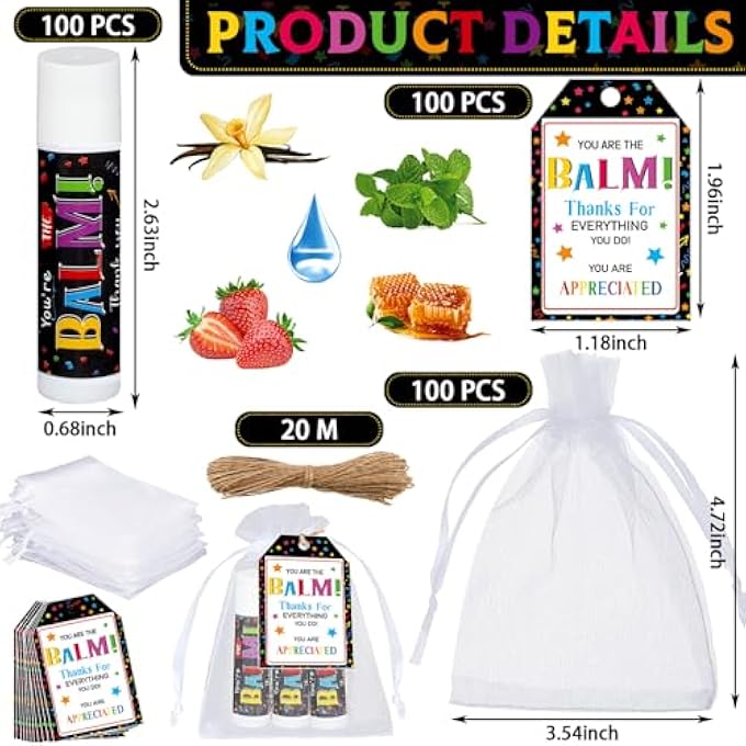 Siifert 100 PACK EMPLOYEE APPRECIATION GIFTS BULK LIP BALM FAVORS THANK YOU GIFTS BULK FOR COWORKERS STAFFS WOMEN EMPLOYEE MEN FRIENDS WEDDING BRIDAL BABY SHOWER FAVORS BIRTHDAY PARTY GIFTS - Image 3